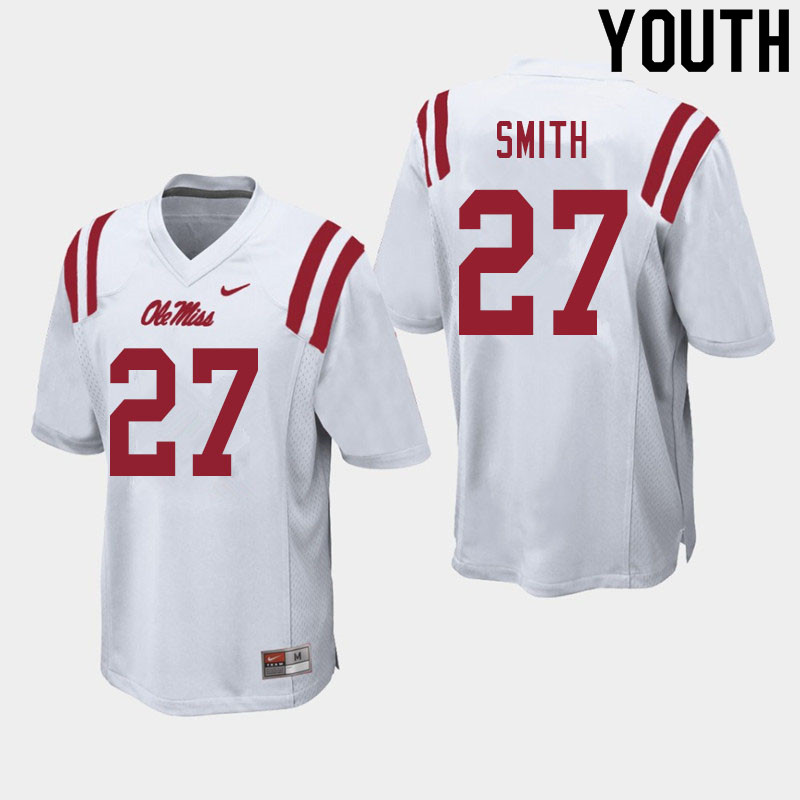 Dallas Smith Ole Miss Rebels NCAA Youth White #27 Stitched Limited College Football Jersey KCY1258IV